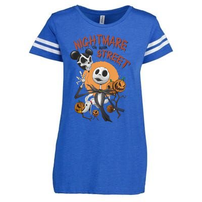 Vintage Nightmare On Main Street Halloween Enza Ladies Jersey Football T-Shirt