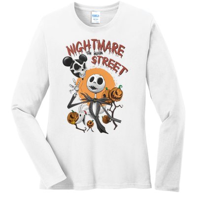 Vintage Nightmare On Main Street Halloween Ladies Long Sleeve Shirt