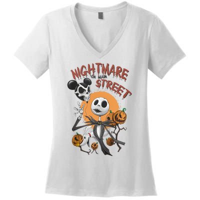 Vintage Nightmare On Main Street Halloween Women's V-Neck T-Shirt