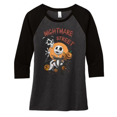 Vintage Nightmare On Main Street Halloween Women's Tri-Blend 3/4-Sleeve Raglan Shirt