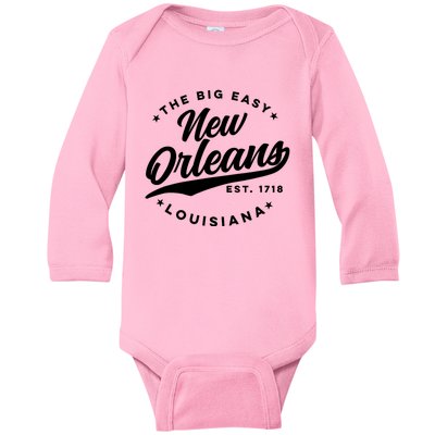 Vintage New Orleans Louisiana The Big Easy Black Text Baby Long Sleeve Bodysuit