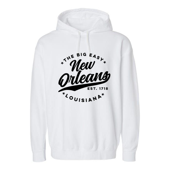 Vintage New Orleans Louisiana The Big Easy Black Text Garment-Dyed Fleece Hoodie