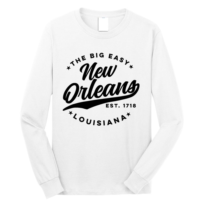 Vintage New Orleans Louisiana The Big Easy Black Text Long Sleeve Shirt