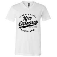 Vintage New Orleans Louisiana The Big Easy Black Text V-Neck T-Shirt