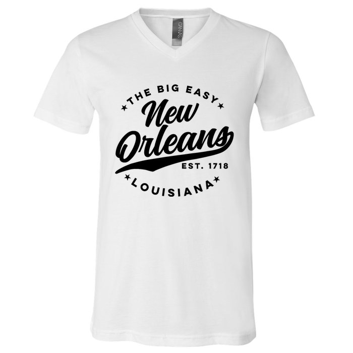 Vintage New Orleans Louisiana The Big Easy Black Text V-Neck T-Shirt