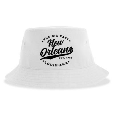 Vintage New Orleans Louisiana The Big Easy Black Text Sustainable Bucket Hat