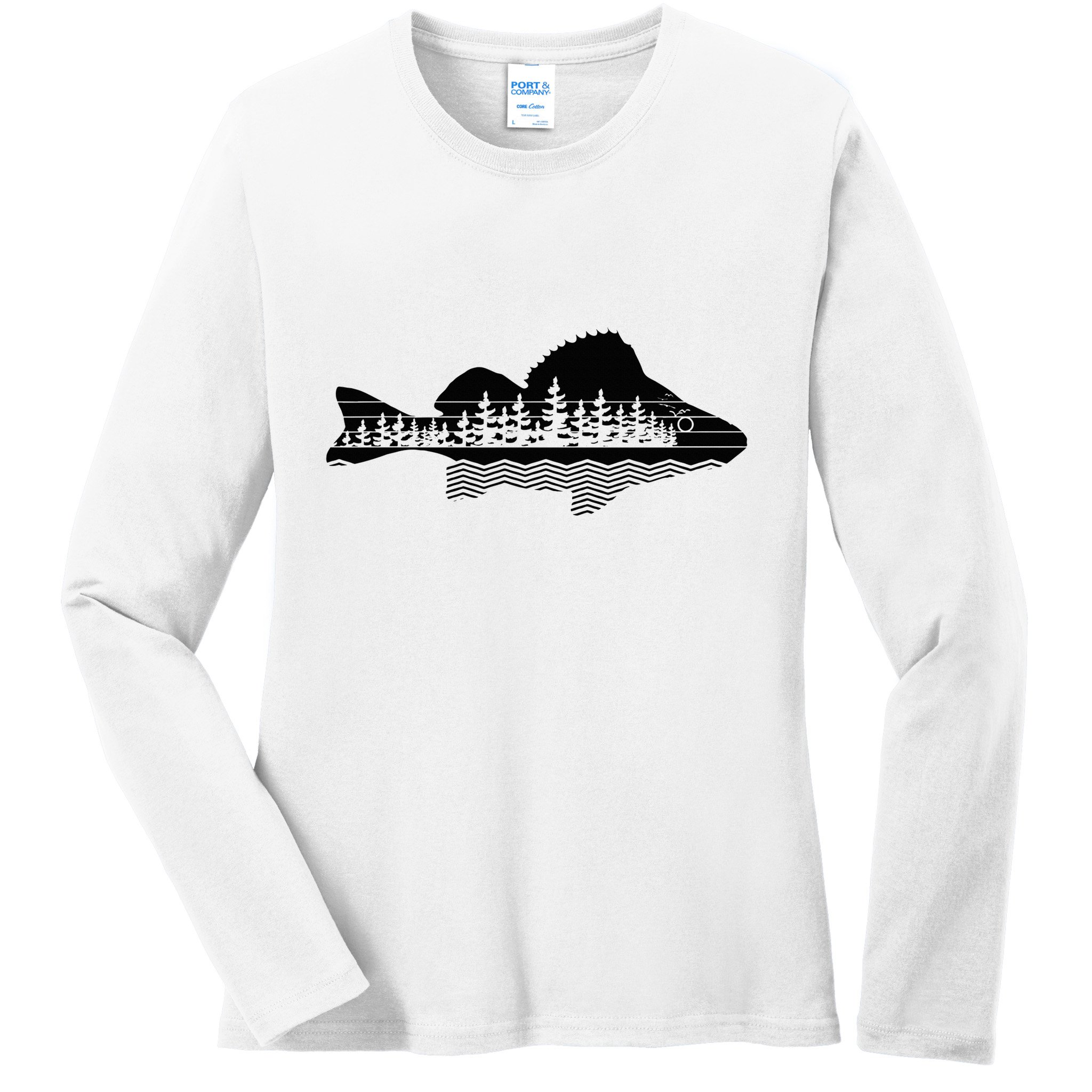 Vintage Nature Outdoor Fishing Fisher Yellow Perch Fish Ladies Long Sleeve Shirt