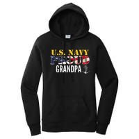 Vintage Navy Proud Grandpa With U.S. American Flag Gift Women's Pullover Hoodie