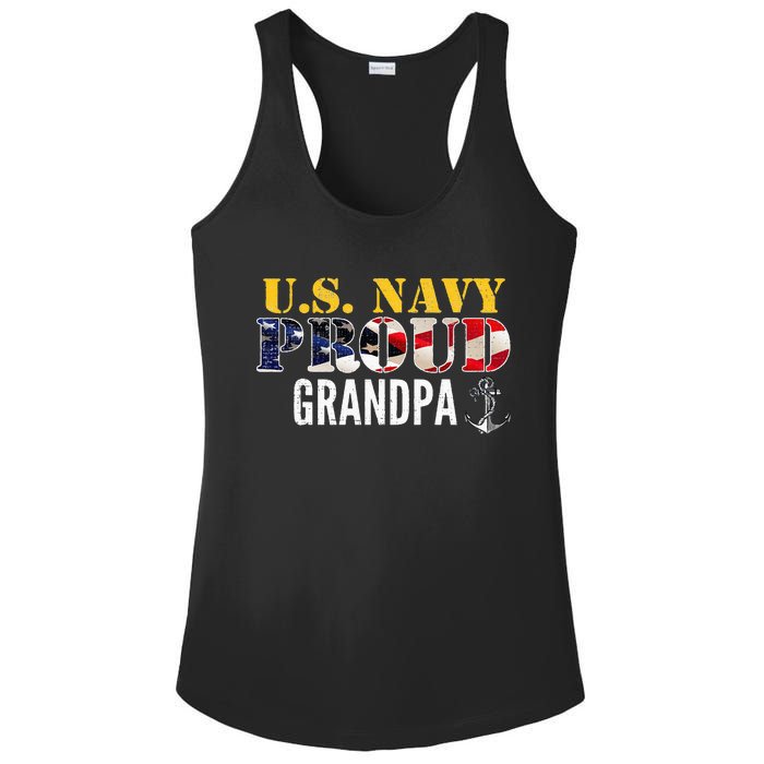 Vintage Navy Proud Grandpa With U.S. American Flag Gift Ladies PosiCharge Competitor Racerback Tank