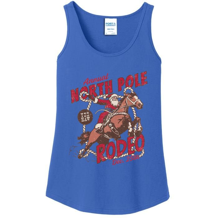 Vintage North Pole Rodeo Cow Santa Country Christmas Gift Ladies Essential Tank