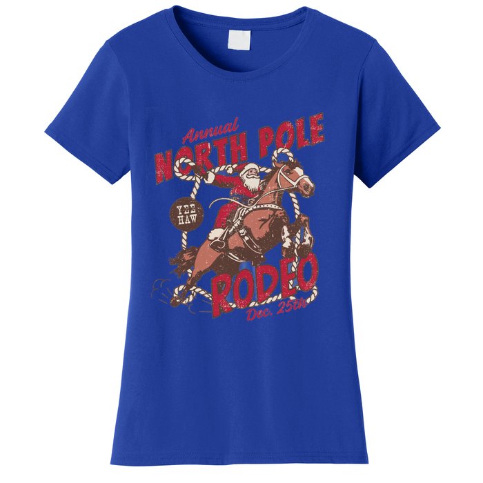 Vintage North Pole Rodeo Cow Santa Country Christmas Gift Women's T-Shirt