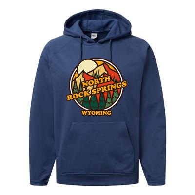 Vintage North Rock Springs Wyoming Mountain Souvenir Print Performance Fleece Hoodie