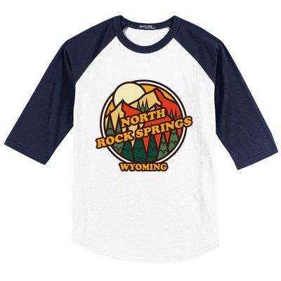 Vintage North Rock Springs Wyoming Mountain Souvenir Print Baseball Sleeve Shirt