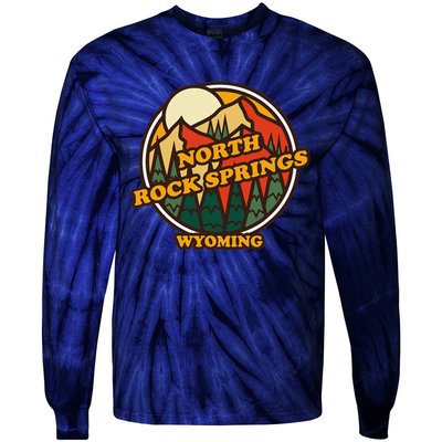 Vintage North Rock Springs Wyoming Mountain Souvenir Print Tie-Dye Long Sleeve Shirt