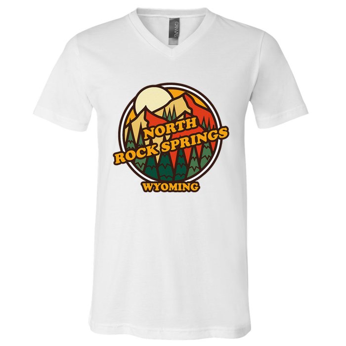 Vintage North Rock Springs Wyoming Mountain Souvenir Print V-Neck T-Shirt