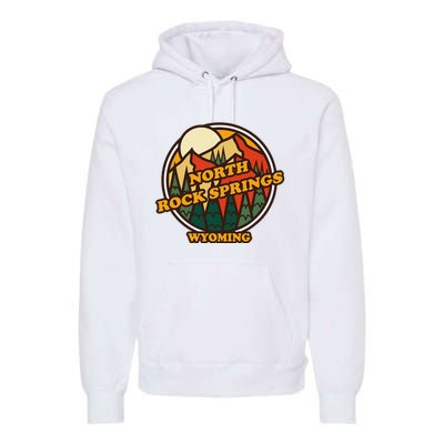 Vintage North Rock Springs Wyoming Mountain Souvenir Print Premium Hoodie