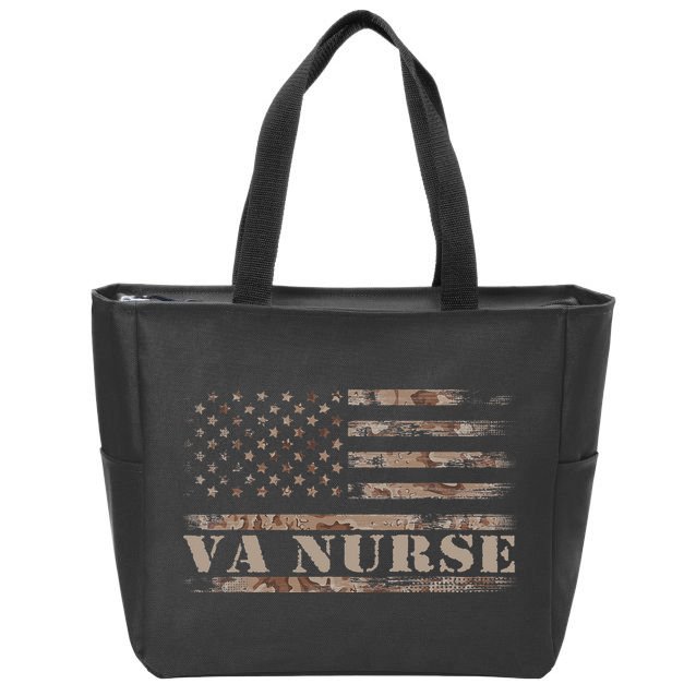 VA Nurse Real American Hero 4th of July US Patriotic Vintage Zip Tote Bag
