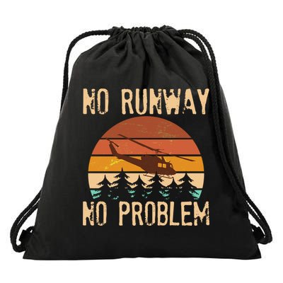 VIntage No Runway No Problem Helicopter Drawstring Bag