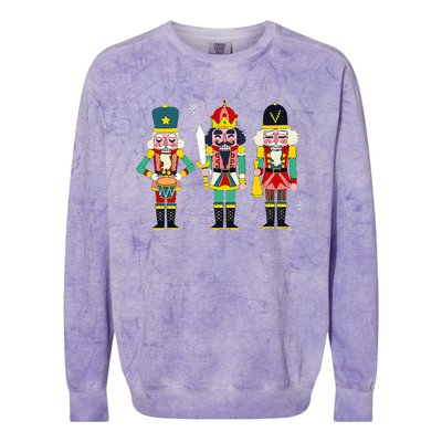 Vintage Nutcracker Squad Christmas 2024 Xmas Matching Women Colorblast Crewneck Sweatshirt