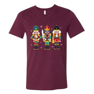 Vintage Nutcracker Squad Christmas 2024 Xmas Matching Women V-Neck T-Shirt