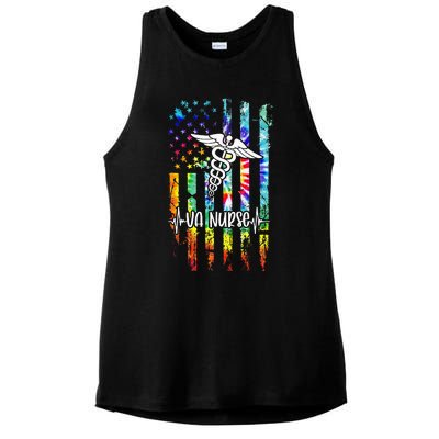 VA Nurse Squad Appreciation Day Tie Dye US Flag Ladies PosiCharge Tri-Blend Wicking Tank