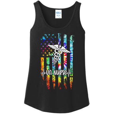 VA Nurse Squad Appreciation Day Tie Dye US Flag Ladies Essential Tank