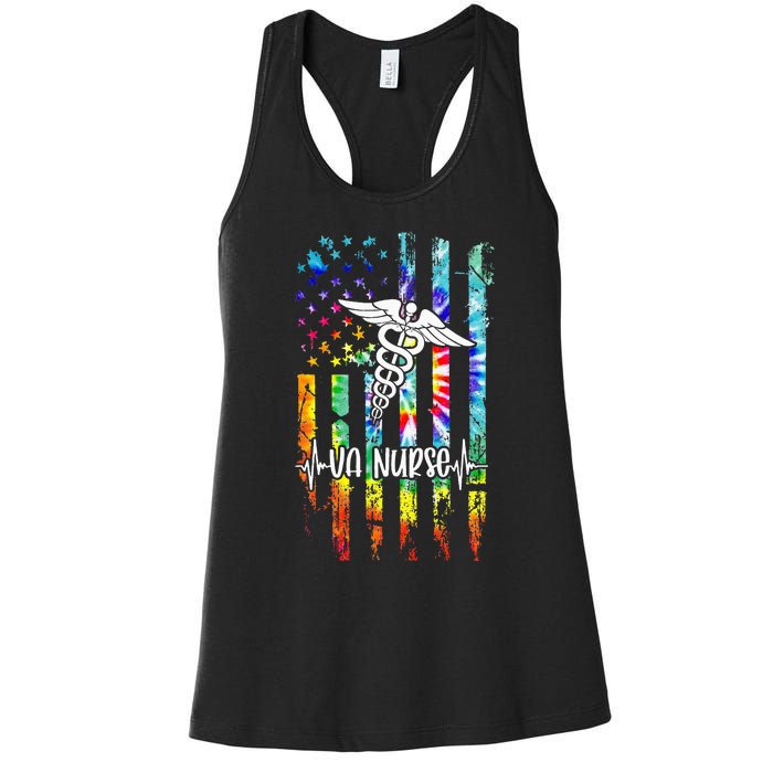 VA Nurse Squad Appreciation Day Tie Dye US Flag Women's Racerback Tank