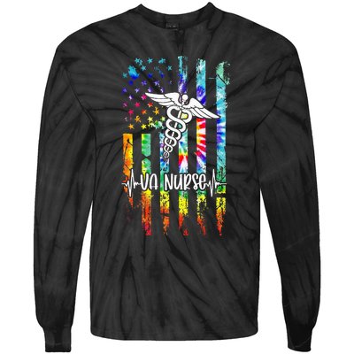 VA Nurse Squad Appreciation Day Tie Dye US Flag Tie-Dye Long Sleeve Shirt