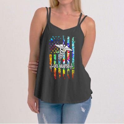 VA Nurse Squad Appreciation Day Tie Dye US Flag Women's Strappy Tank