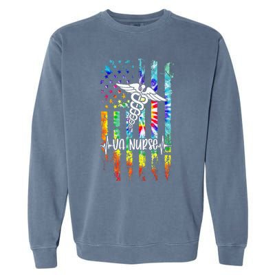 VA Nurse Squad Appreciation Day Tie Dye US Flag Garment-Dyed Sweatshirt