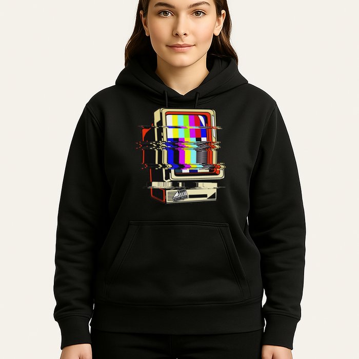 Vaporwave No Signal Television Off Air Glitch Computer Art Hoodie