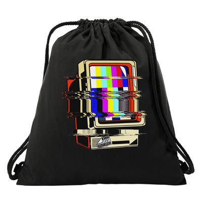 Vaporwave No Signal Television Off Air Glitch Computer Art Drawstring Bag