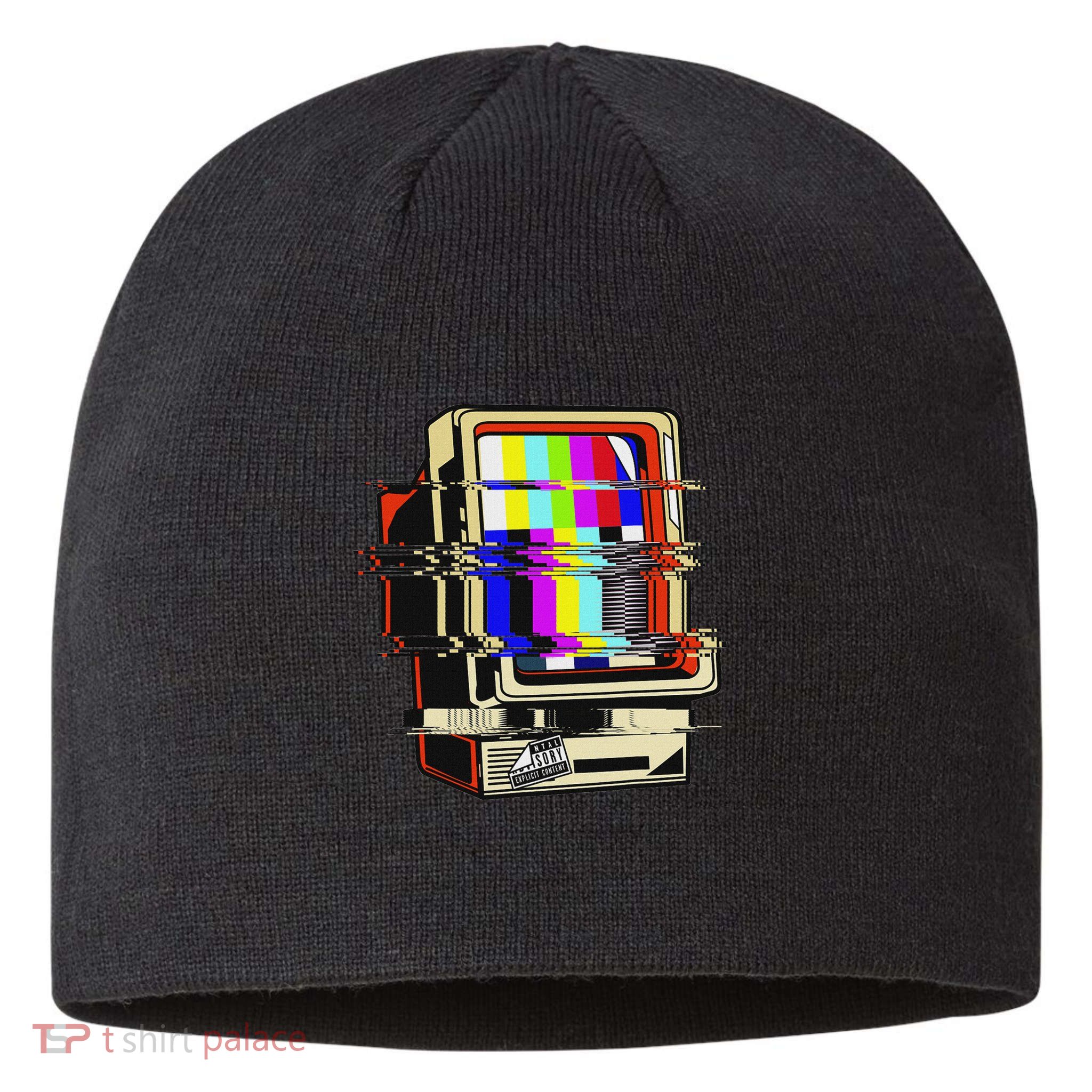 Vaporwave No Signal Television Off Air Glitch Computer Art Sustainable Beanie