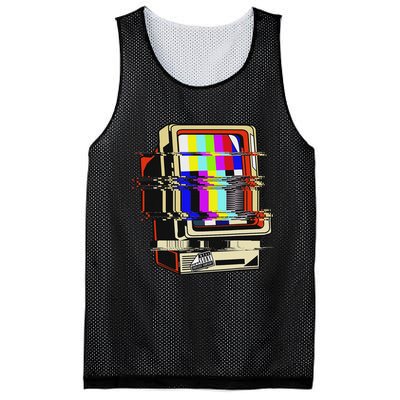 Vaporwave No Signal Television Off Air Glitch Computer Art Mesh Reversible Basketball Jersey Tank