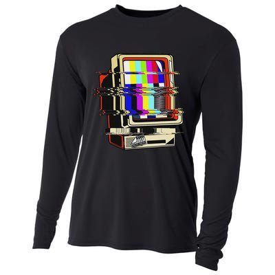 Vaporwave No Signal Television Off Air Glitch Computer Art Cooling Performance Long Sleeve Crew