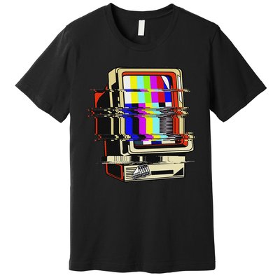 Vaporwave No Signal Television Off Air Glitch Computer Art Premium T-Shirt