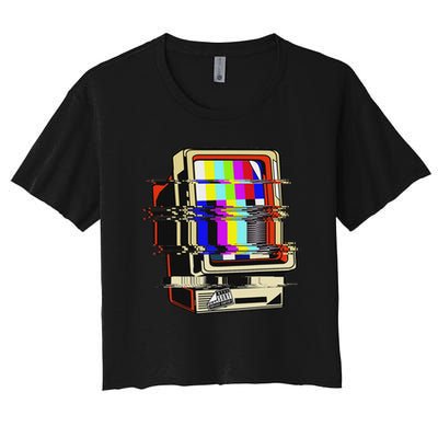Vaporwave No Signal Television Off Air Glitch Computer Art Crop Top
