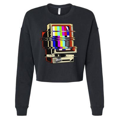 Vaporwave No Signal Television Off Air Glitch Computer Art Cropped Pullover Crew