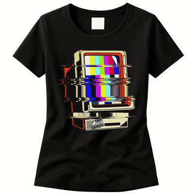 Vaporwave No Signal Television Off Air Glitch Computer Art Womens T-Shirt