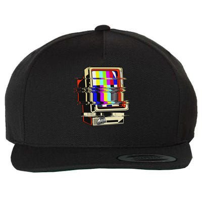 Vaporwave No Signal Television Off Air Glitch Computer Art Wool Snapback Cap