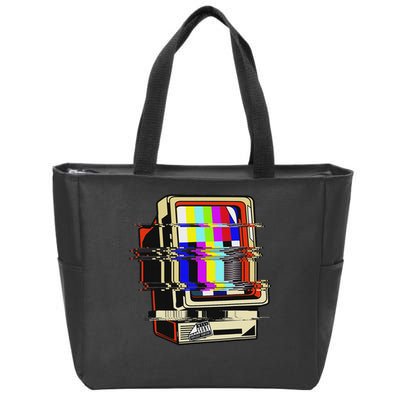 Vaporwave No Signal Television Off Air Glitch Computer Art Zip Tote Bag