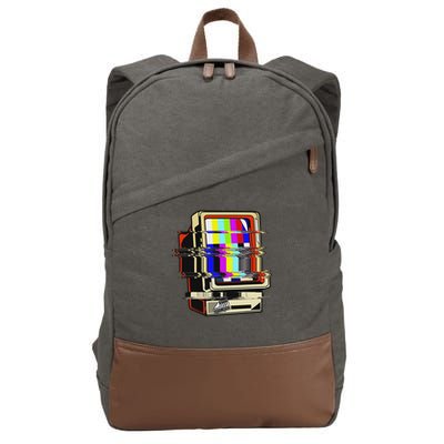 Vaporwave No Signal Television Off Air Glitch Computer Art Cotton Canvas Backpack
