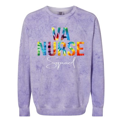 VA Nurse Squad Appreciation Day Tie Dye For Women For Work Long Sleeve Colorblast Crewneck Sweatshirt