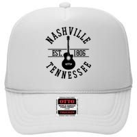 Vintage Nashville Tennessee Guitar Country Music City High Crown Mesh Back Trucker Hat