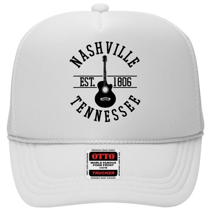 Vintage Nashville Tennessee Guitar Country Music City High Crown Mesh Back Trucker Hat