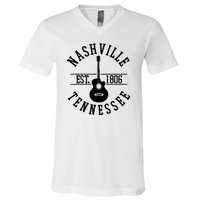 Vintage Nashville Tennessee Guitar Country Music City V-Neck T-Shirt