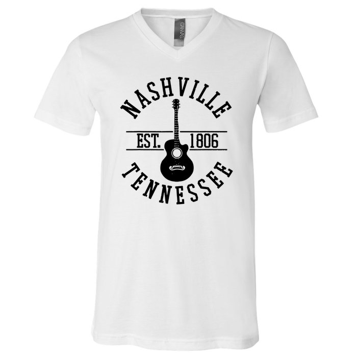 Vintage Nashville Tennessee Guitar Country Music City V-Neck T-Shirt