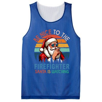 Vintage Nice To The Firefighter Santa Is Watching Xmas Job Gift Mesh Reversible Basketball Jersey Tank