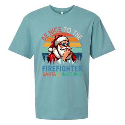 Vintage Nice To The Firefighter Santa Is Watching Xmas Job Gift Sueded Cloud Jersey T-Shirt