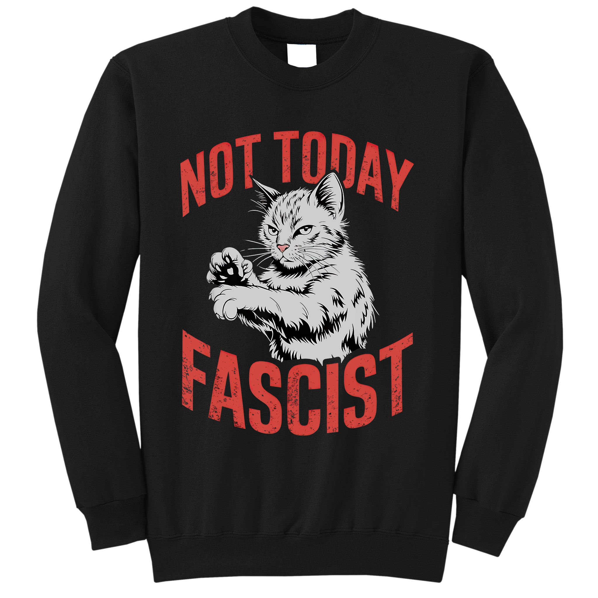Vintage Not Today Fascist Funny Cat Meme  Sweatshirt